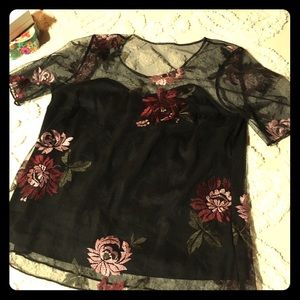 Mesh shirt with tank top. Embroidered